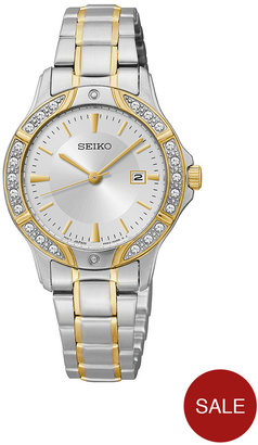 Seiko Stainless Steel And Gold-plated Two-Tone Swarovski Crystal Set Bezel Ladies Watch