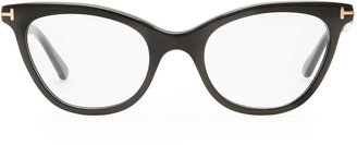 Tom Ford Slight Cat-Eye Fashion Glasses, Shiny Black