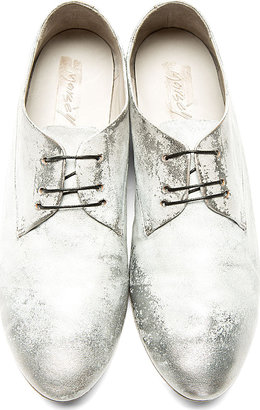 Marsèll Silver Distressed Leather Oxford Flats
