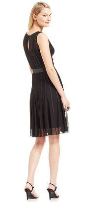 SL Fashions Sleeveless Illusion-Stripe Belted Dress