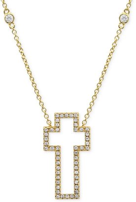 Crislu 18k Gold Vermeil over Sterling Silver Cubic Zirconia Cross Pendant Necklace (11/20 ct. t.w.)