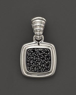 John Hardy Bedeg Sterling Silver And Black Sapphire Lava Large Square Drop Pendant