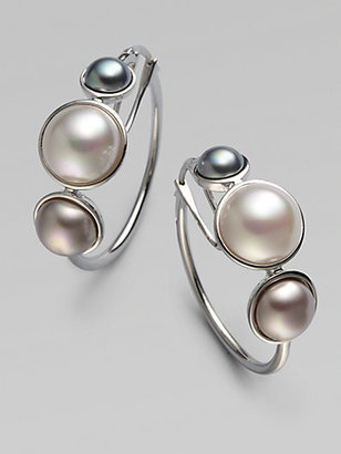 Majorica 6MM, 8MM & 10MM Mabe Sterling Silver Pearl Hoop Earrings/1"