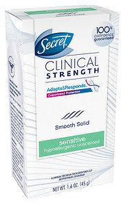 Secret Clinical Strength Smooth Solid Women's Antiperspirant & Deodorant, Sensitive/Hypoallergenic Unscented
