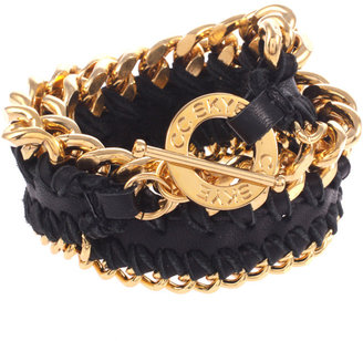 CC Skye Black And Gold Leather Woven Thompson Bracelet
