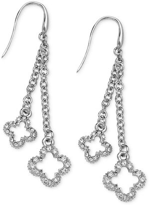 Marie Claire Silver-Tone Crystal Chain Clover Drop Earrings (3/4 ct. t.w.)
