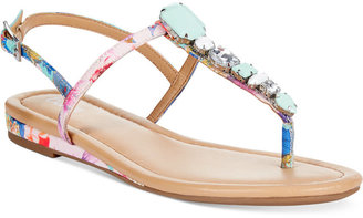 Bar III Blanchette T-Strap Jeweled Flat Sandals