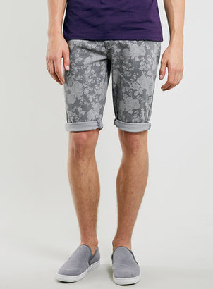 Topman Grey Skinny Floral Denim Shorts