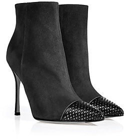 Sergio Rossi Suede Bootie with Perforated Leather Toe