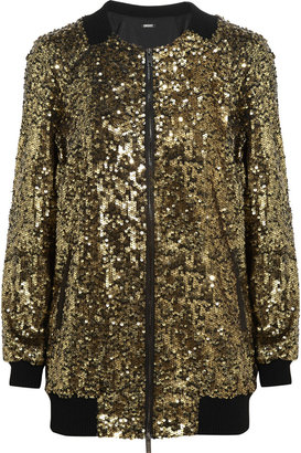 DKNY Sequined stretch-silk bomber jacket