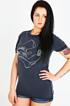 Yours Clothing DISNEY COUTURE Charcoal Blue Big Bad Wolf Diamanté Tee