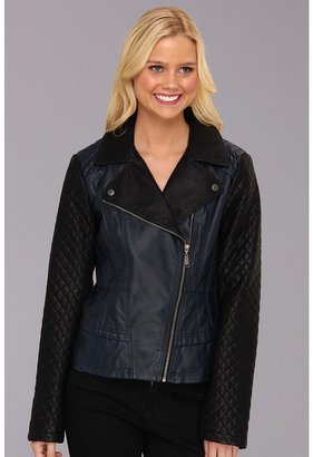 Jessica Simpson Faux Leather 2-Tone Moto Jacket (Navy/Black) - Apparel
