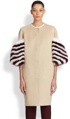 Fendi Stripe Fur-Trimmed Cashmere Coat