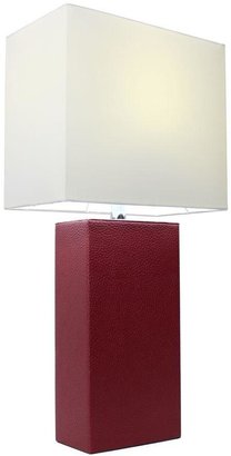 Elegant Designs Monaco Avenue 21 in. Modern White Leather Table Lamp with White Fabric Shade