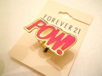 Forever 21 POW" Comic Superhero Ring Size 6 7  Gold Tone Pink New with Tags