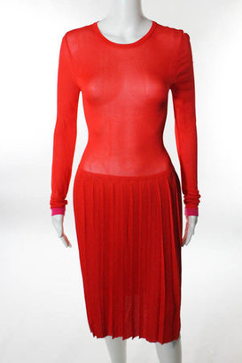 Peter Som NWT Bright Red Pink Trim Long Sleeve Knit Dress Sz S $1150