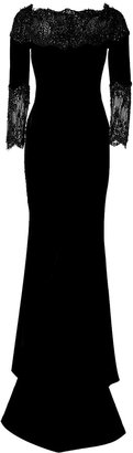 Marchesa Velvet Sequined Fishtail Gown in Black