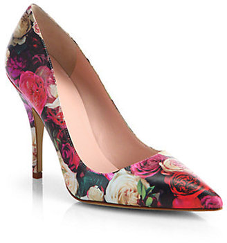Kate Spade Licorice Rose Print Leather Pumps