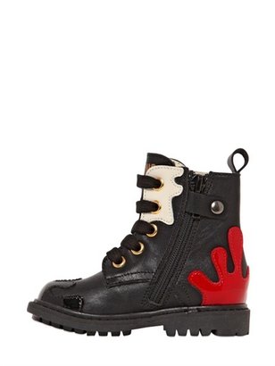 Moschino Splatter Paint Leather And Patent Boots