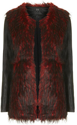Topshop Womens **Faux Fur Jacket by Goldie - Red