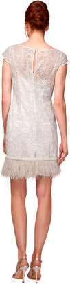 Kay Unger New York Lace Beaded Feather Fringe Dress in Pearl