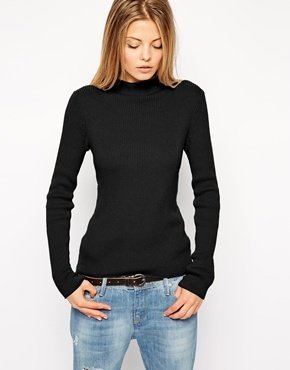 ASOS Sweater In Rib With Turtleneck - Black