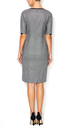 Les Copains Wool Houndstooth Dress with Leather Trim