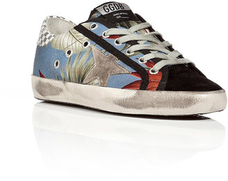 Golden Goose Printed Canvas/Leather Super Star Sneakers