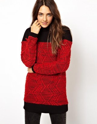 ASOS Sweater with High Neck in Textured Fabric - Red