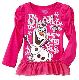 Nannette Girls' 2T-6X Long Sleeve Olaf With Tulle Ruffle Top