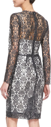 L'Agence Long-Sleeve Lace Dress w/Slip