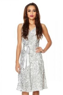 Quiz Silver Sequin Ribbed Embellished Dress