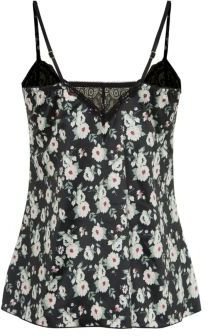 New Look Black Sateen Floral Print Lace Trim Cami