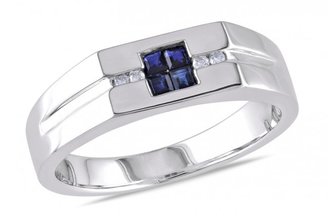 Ice 0.05 CT Diamond TW and 1/3 CT TGW Sapphire Silver Fashion Ring
