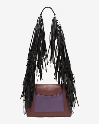Sara Battaglia Teresa Colorblock Fringe Shoulder Bag: Plum/Black