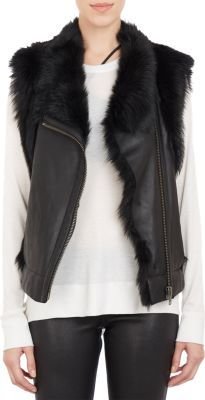 Helmut Lang Leather & Fur Asymmetric-Zip Vest