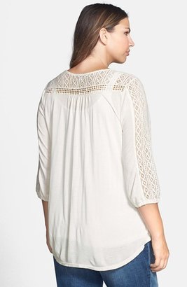 Lucky Brand 'Tanya' Lace Knit & Jersey Top (Plus Size)