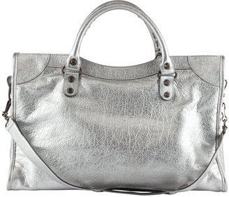 Balenciaga Classic Metallic City Bag, Silver