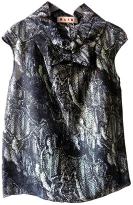 Marni Snake Print Silk Piquet  Top + Bow Tie Detail Blouse Top 38 It New + Tag