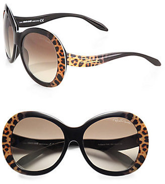 Roberto Cavalli Oversized Round Leopard Sunglasses