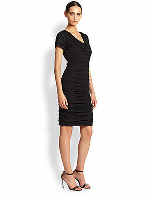 Ruched Beaded-Sleeve Dress