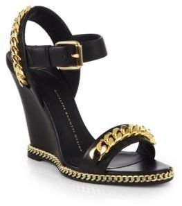 Giuseppe Zanotti Leather Chain-Trimmed Wedge Sandals