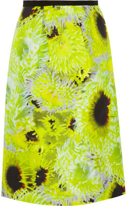 Tibi Athena neon silk, linen and cotton-blend skirt