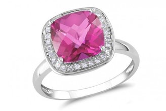 Ice 3 4/5 CT TGW Pink Topaz  And 1/10 CT Diamond TW 10K White Gold Fashion Ring