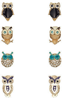 Accessorize 4 x Owl Stud Earrings Set