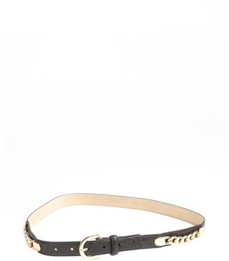 Fashion Focus black polished ostrich embossed leather chainlink belt