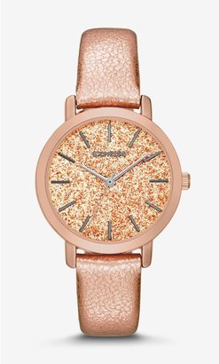 Express Sparkle Dial Rose Gold Leather Strap Watch