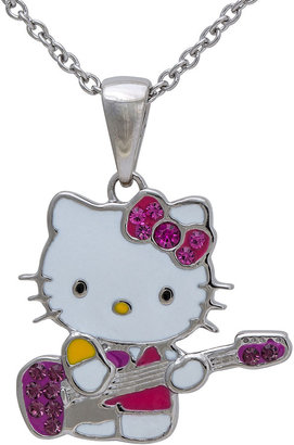 Hello Kitty FINE JEWELRY Girls Stainless Steel Pink Crystal Pendant with Guitar Necklace