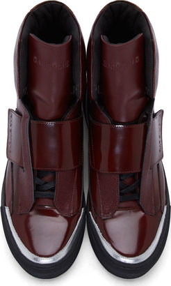 Raf Simons Sterling Ruby Burgundy Patent & Etched Leather High-Top Sneakers