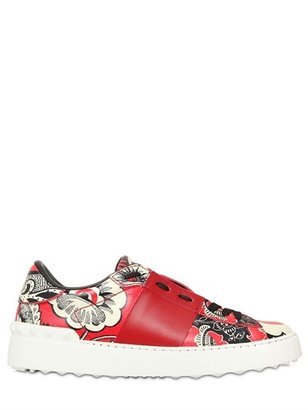 Valentino Open Coated Floral Leather Sneakers